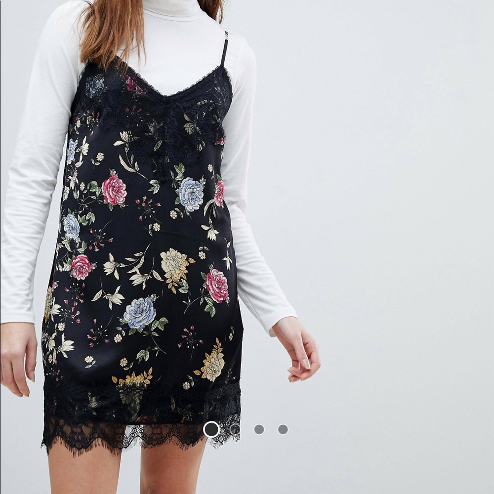 Bershka Floral Lace Insert Slip Dress